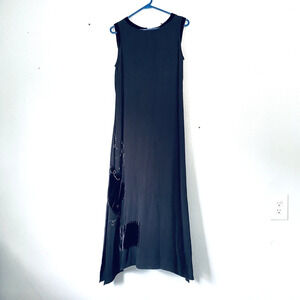 J. Jill Maxi Dress 6 Black Sheath Beaded Velvet Trim Cocktail Party Holiday